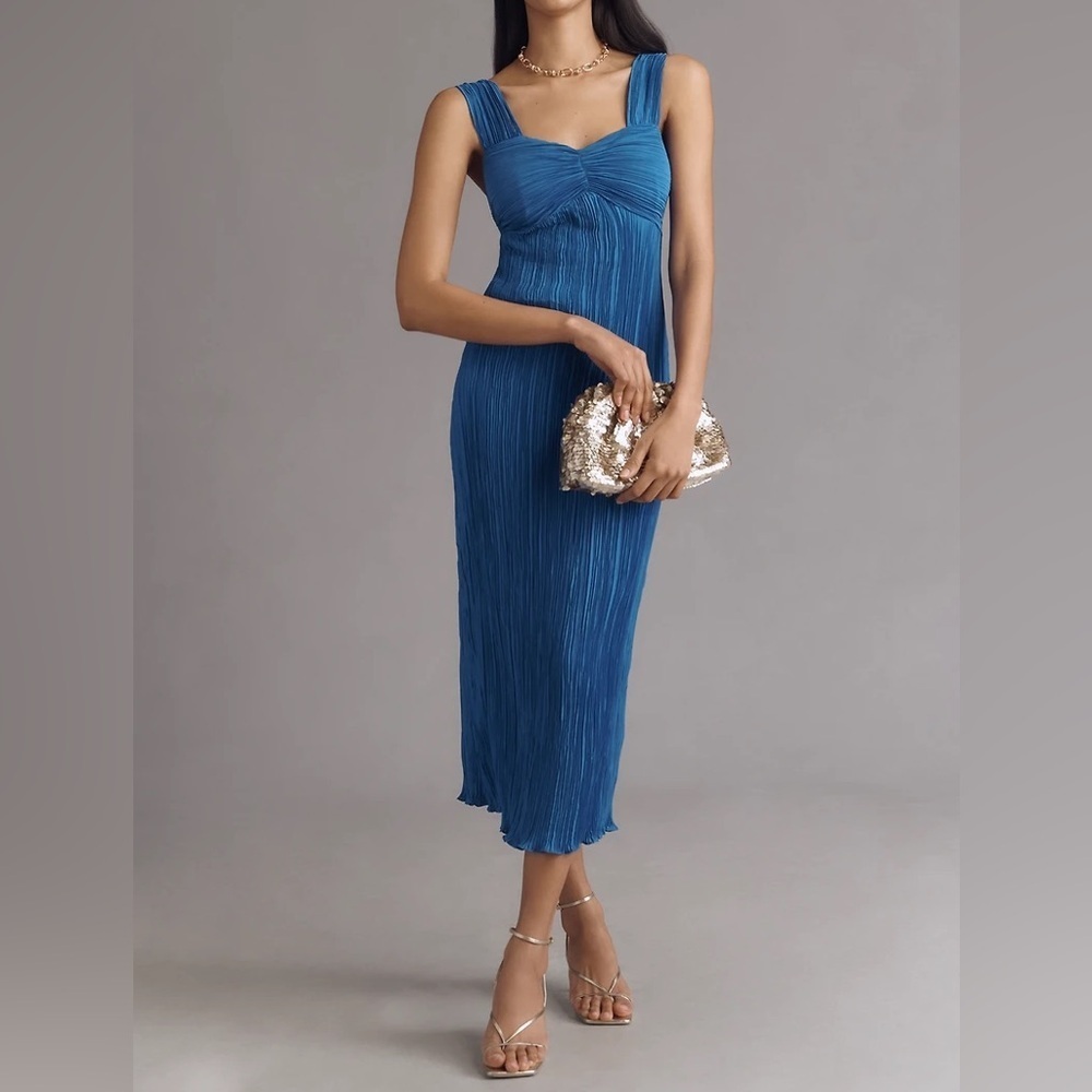 Anthropologie Blue Pleated Midi Dress